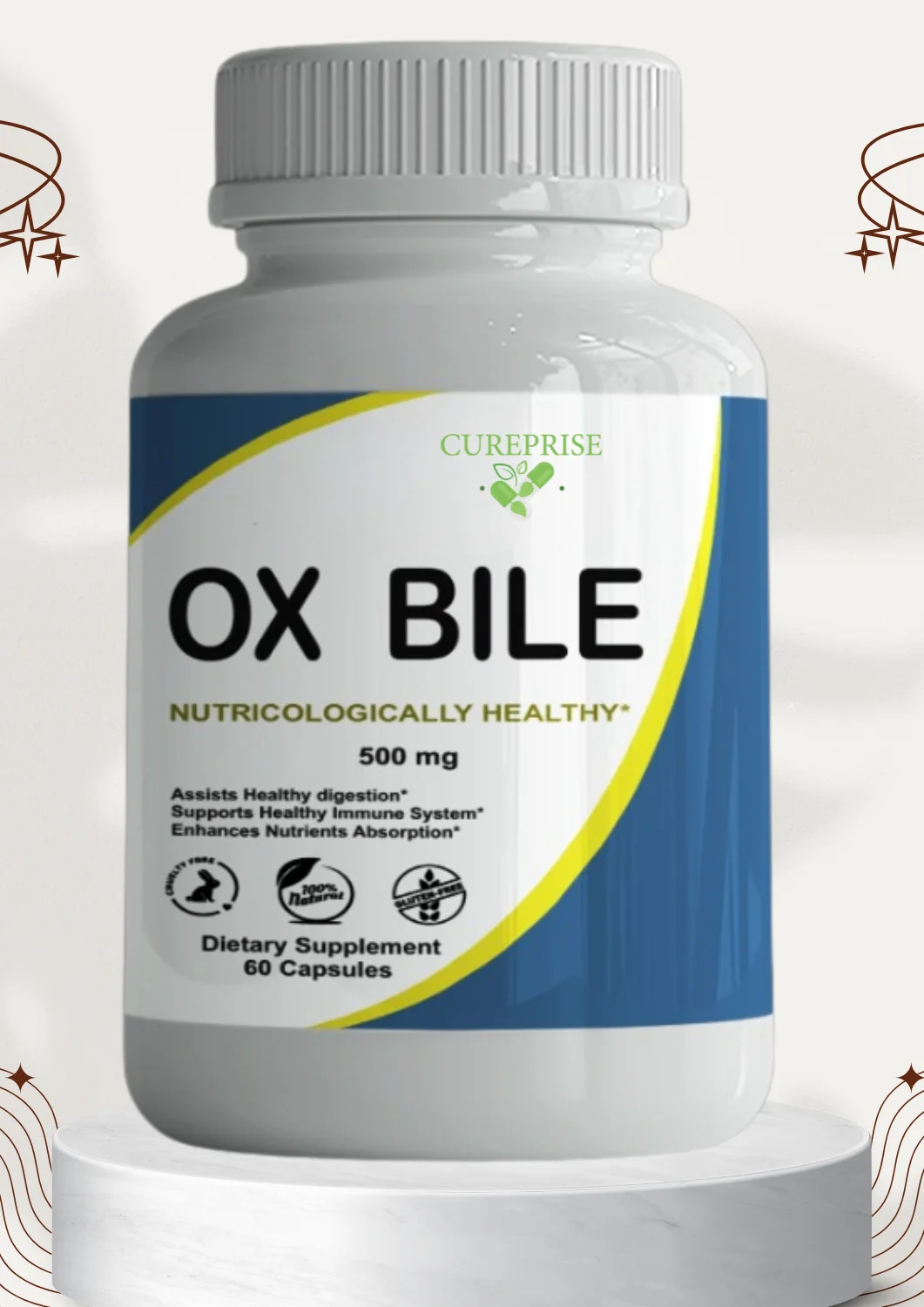 Bile de bœuf (Ox Bile) 500 mg, 60 capsules
